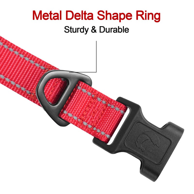 Joytale Reflective Dog Collar,Soft Neoprene Padded Breathable Nylon Pet Collar Adjustable for Large Dogs,Red,L - Image 3